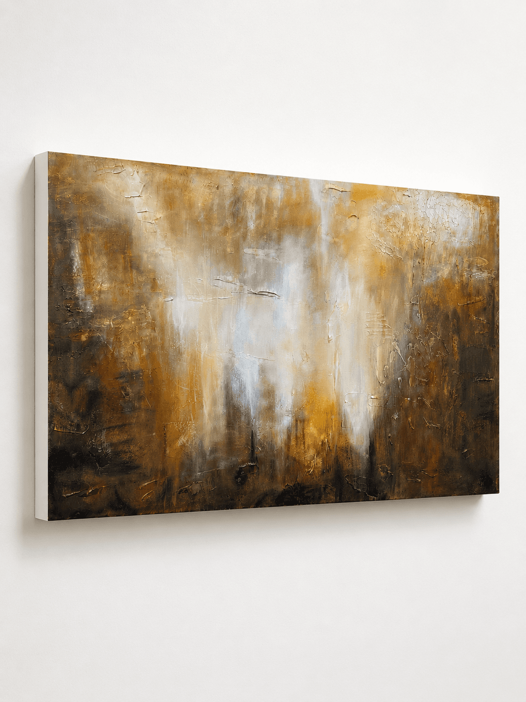 Detail of Gilded Drift showing gold and white knife texture over a charcoal ground
