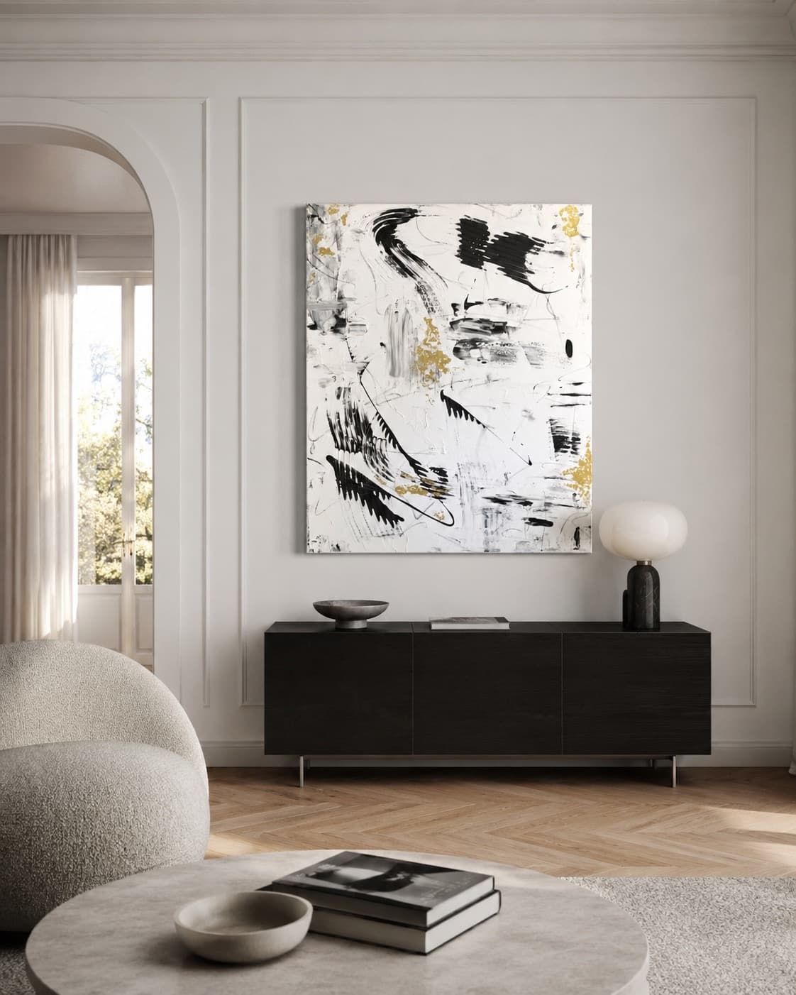 Golden Plume shown installed above a dark console table