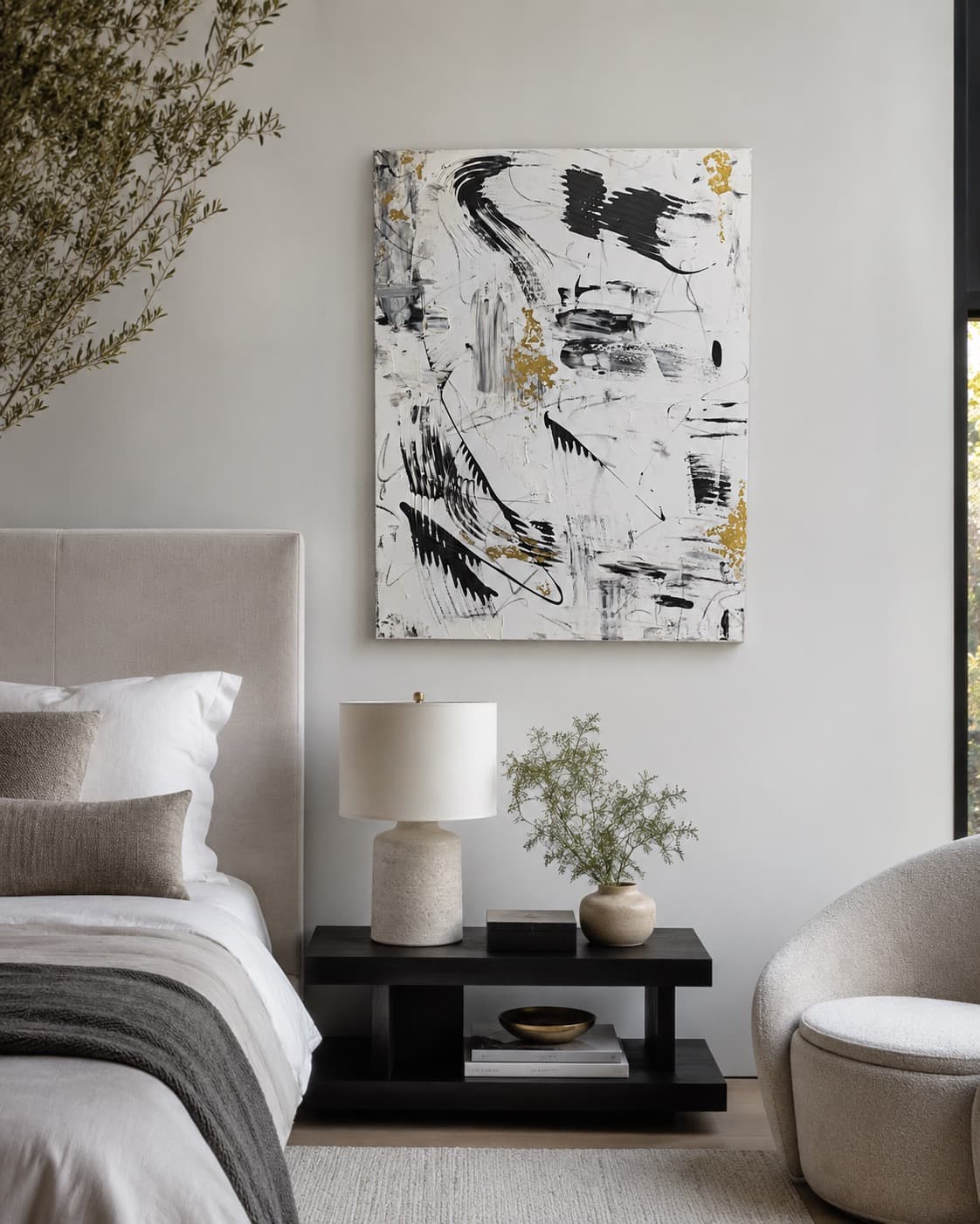 Golden Plume shown installed above a bedroom nightstand
