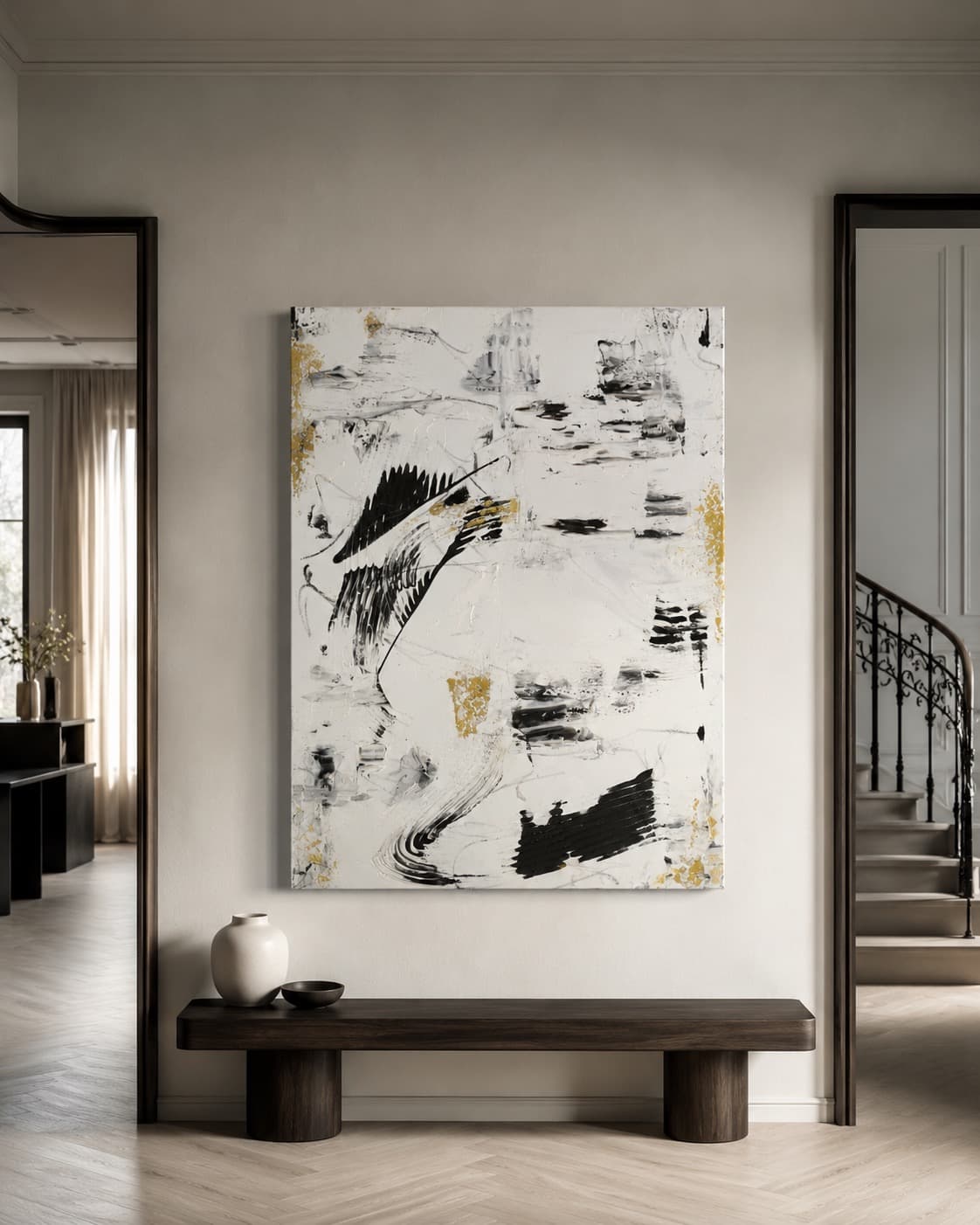 Golden Plume shown installed above a bench in a hallway