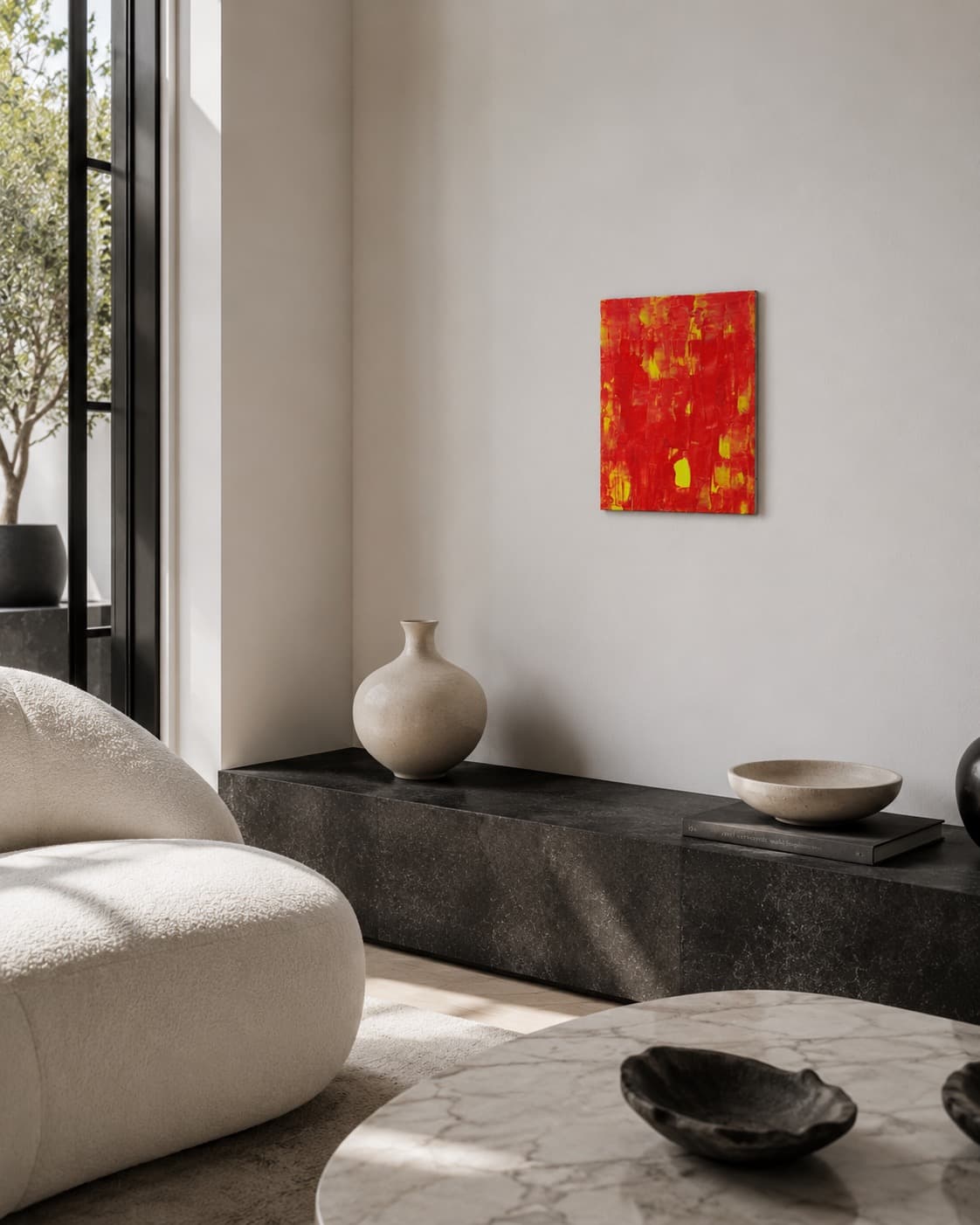 Amber Rain shown installed above a bench in a living room