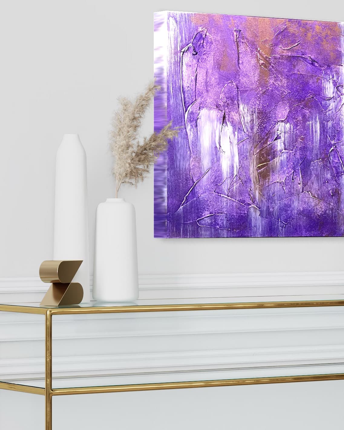 Detail of Amethyst Horizons showing cracked, knife-worked texture and gold undertones