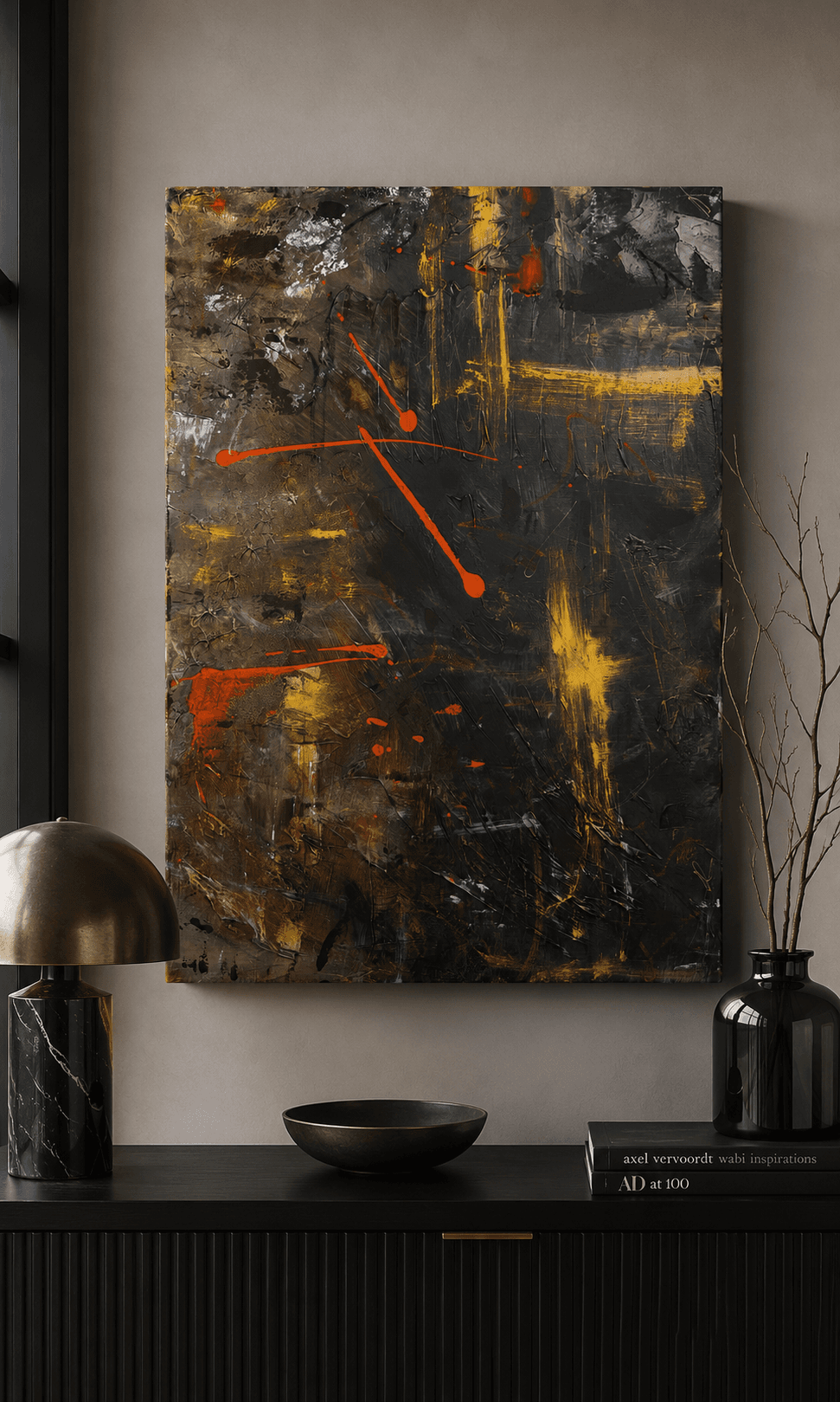 Ember Cross shown installed above a black credenza