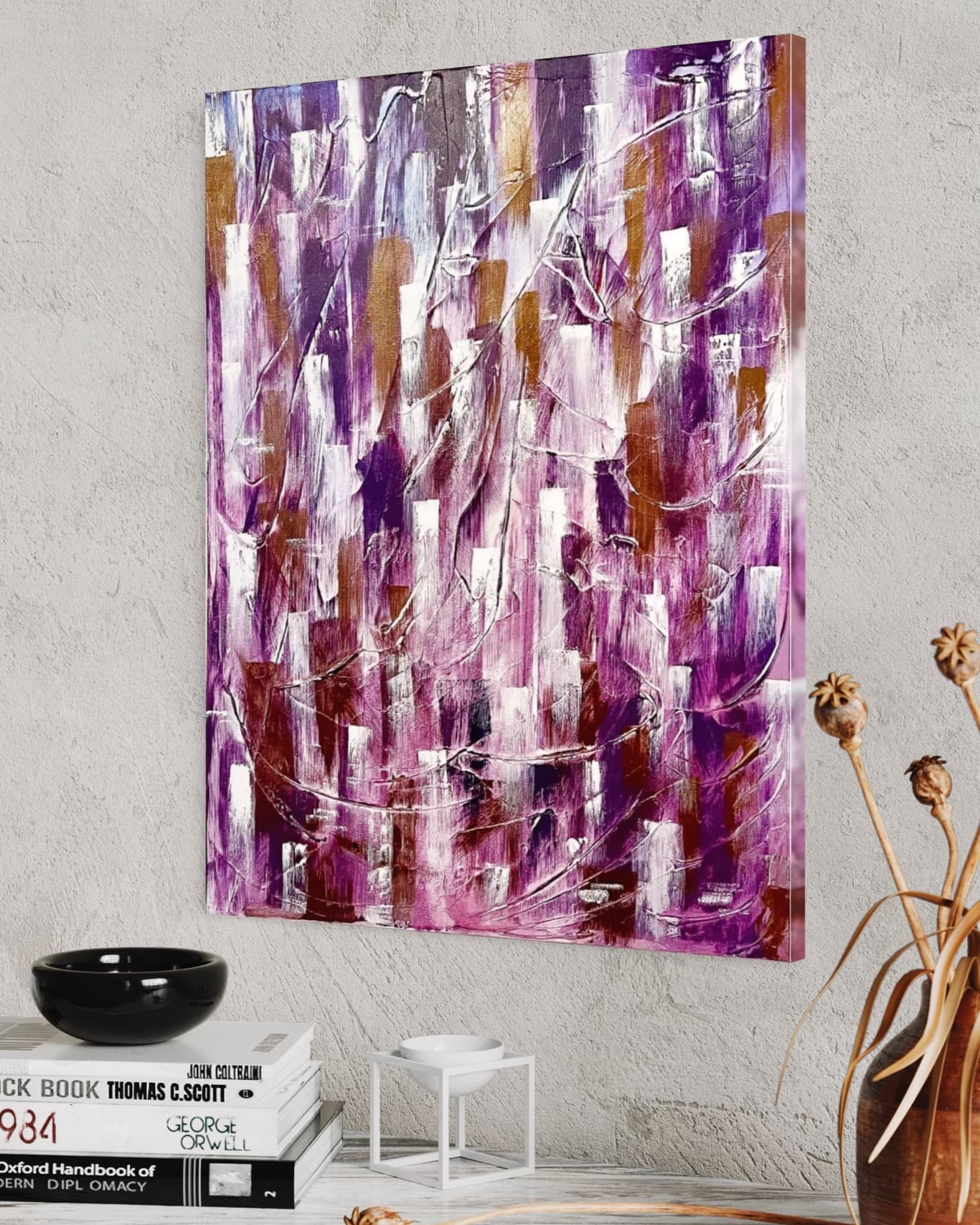 Detail of Lavender Reverie showing crackle finish and gold undertones