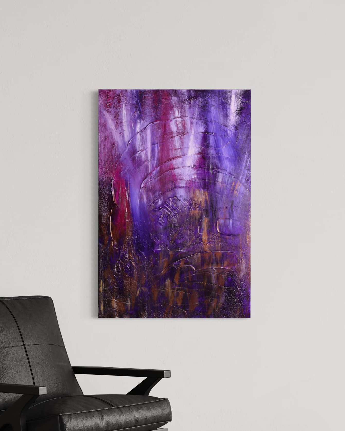 Nebula shown installed in a room with a black leather chair