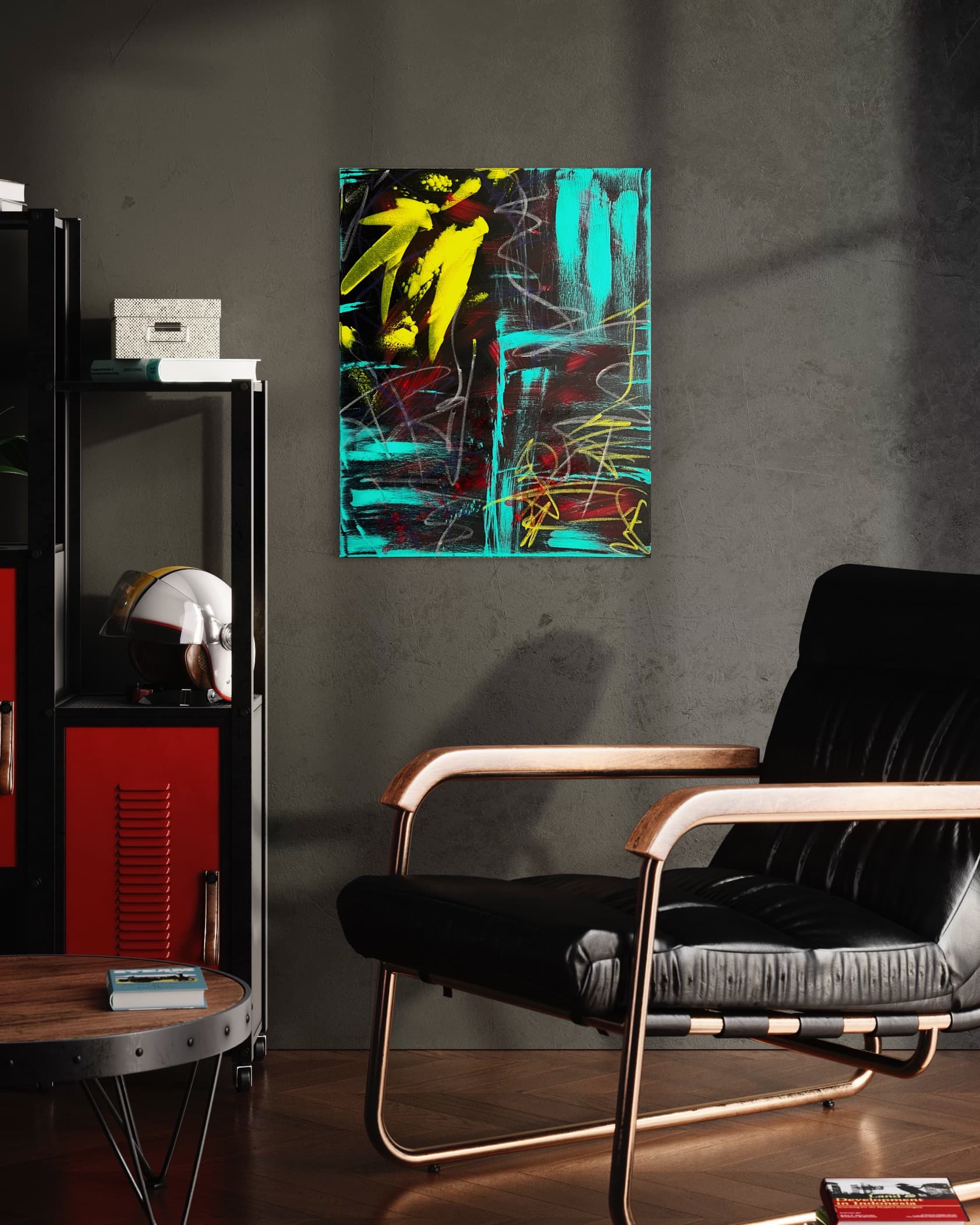 Neon Pulse shown installed in a study with red cabinets