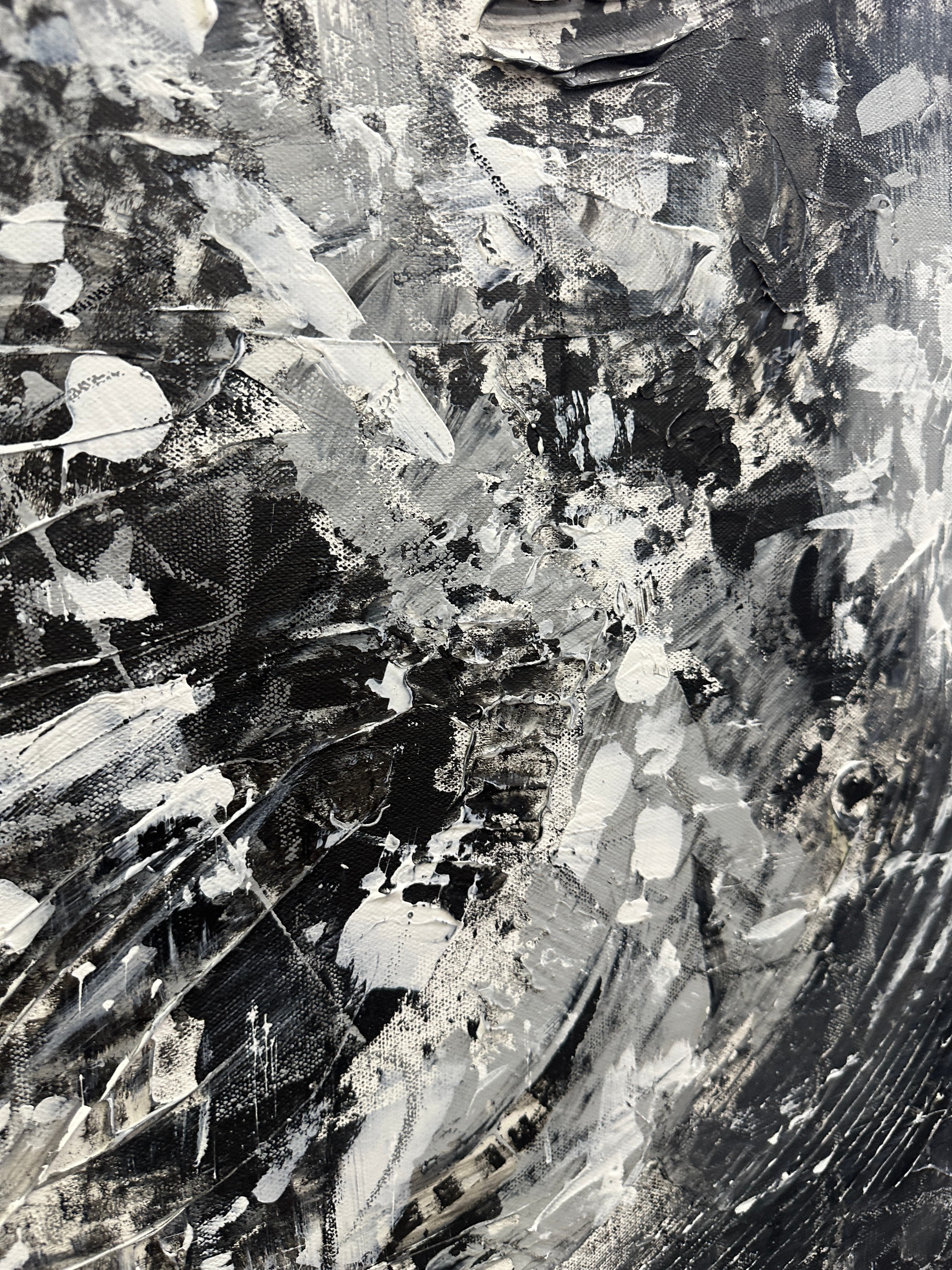 Detail of Riptide showing dense black and white layered marks