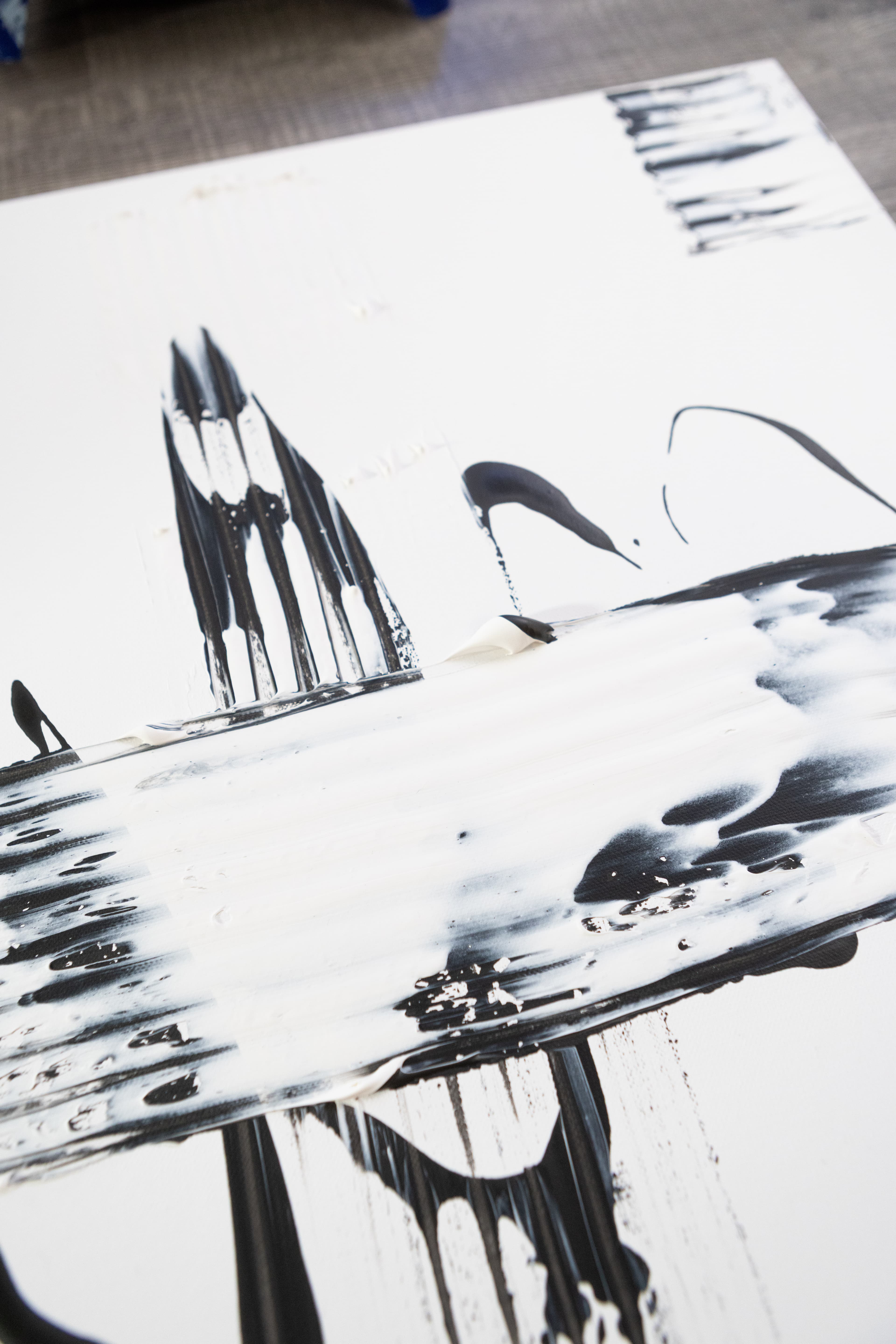 Angled detail of Still Horizon showing the horizontal brush band texture