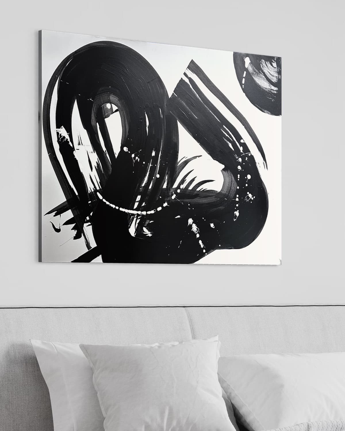 Detail of Swan showing black gestural brushwork